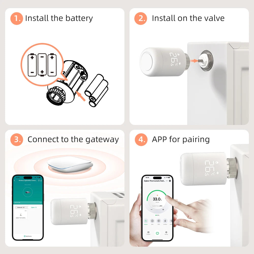AVATTO Zigbee Heizkörper-Thermostatventil – Smart TRV mit Temperatursteuerung, kompatibel mit Alexa & Google Home